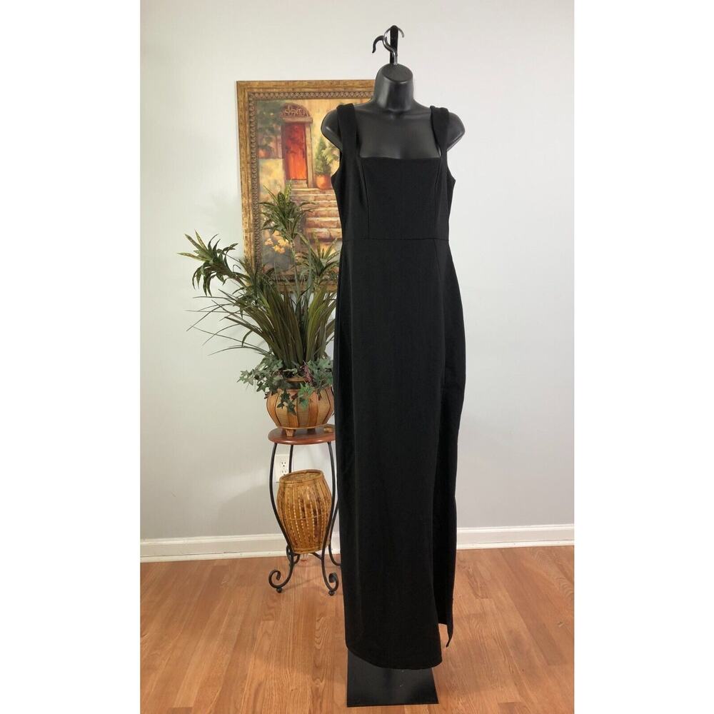 Windsor Women Dress Square Neck Trapy Sleeveless High Thigh Slit Back Zip Black‎